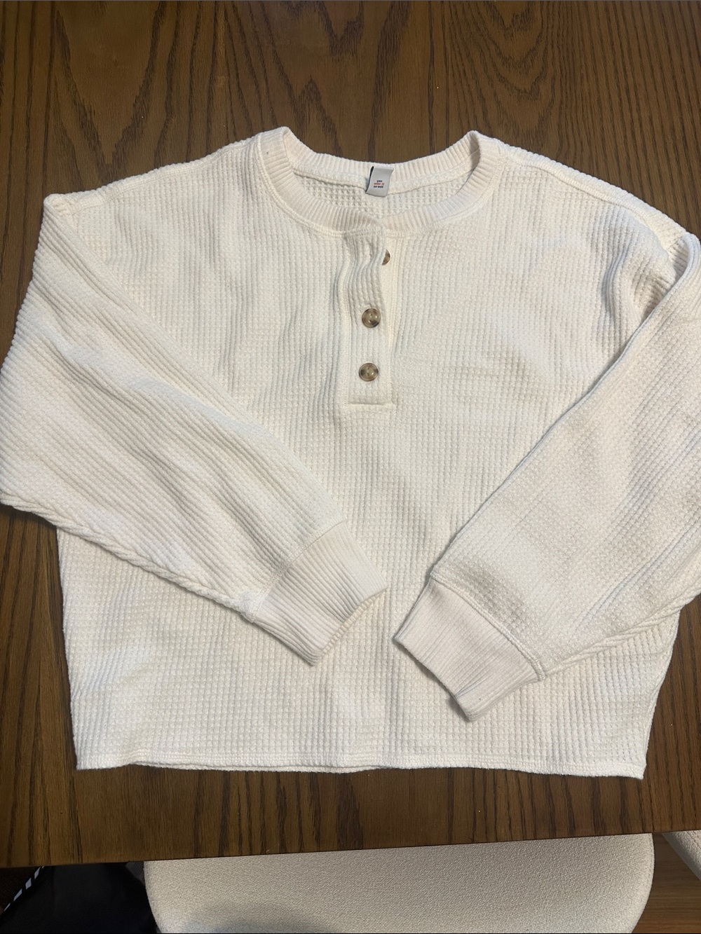 Old Navy Cream Waffle Henley Sweatshirt